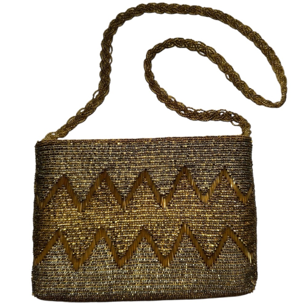 Vintage Magid Beaded Evening Purse w/ a Zigzag Pattern & Braided Shoulder Strap